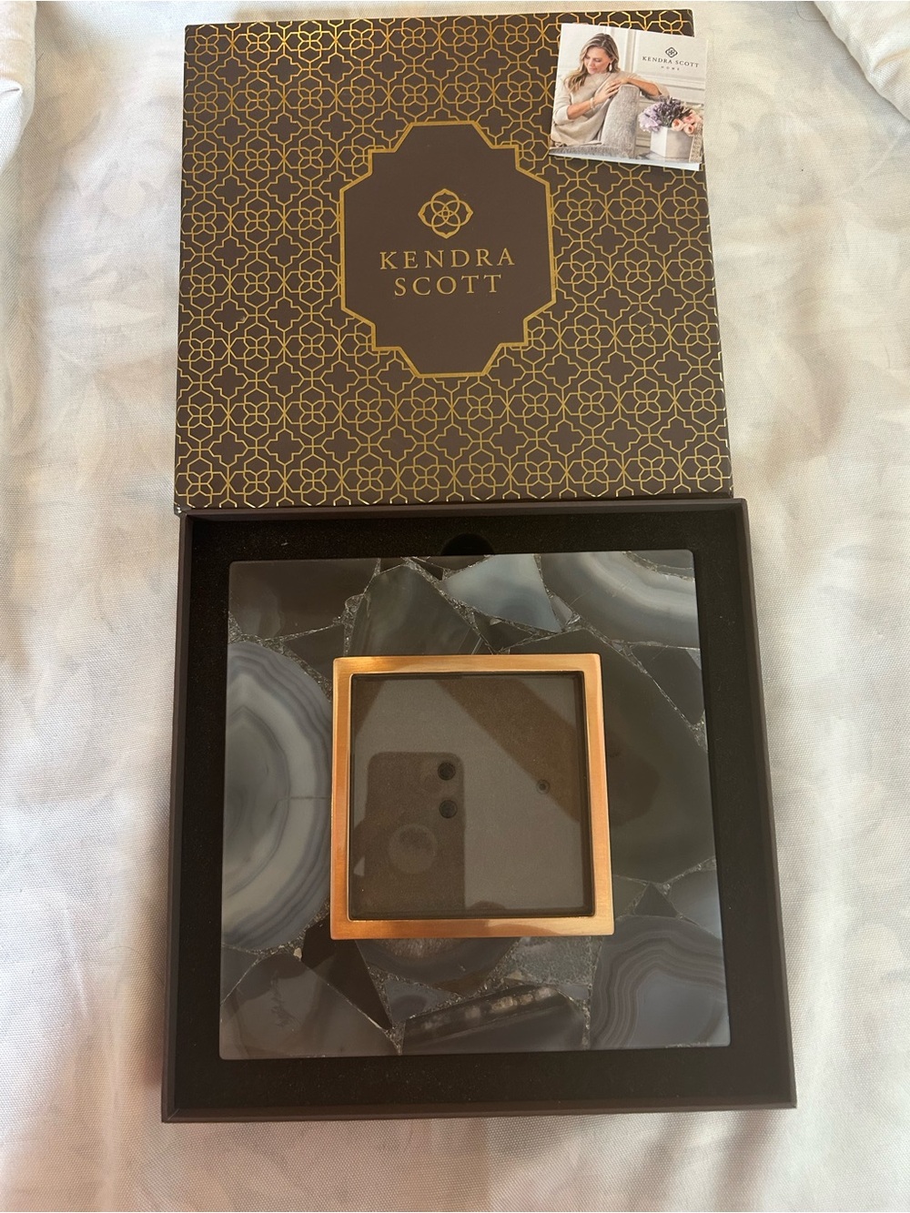 Kendra Scott Square Stone Slab Rose Gold Tan Agate Picture Frame. 4x4” Photo.